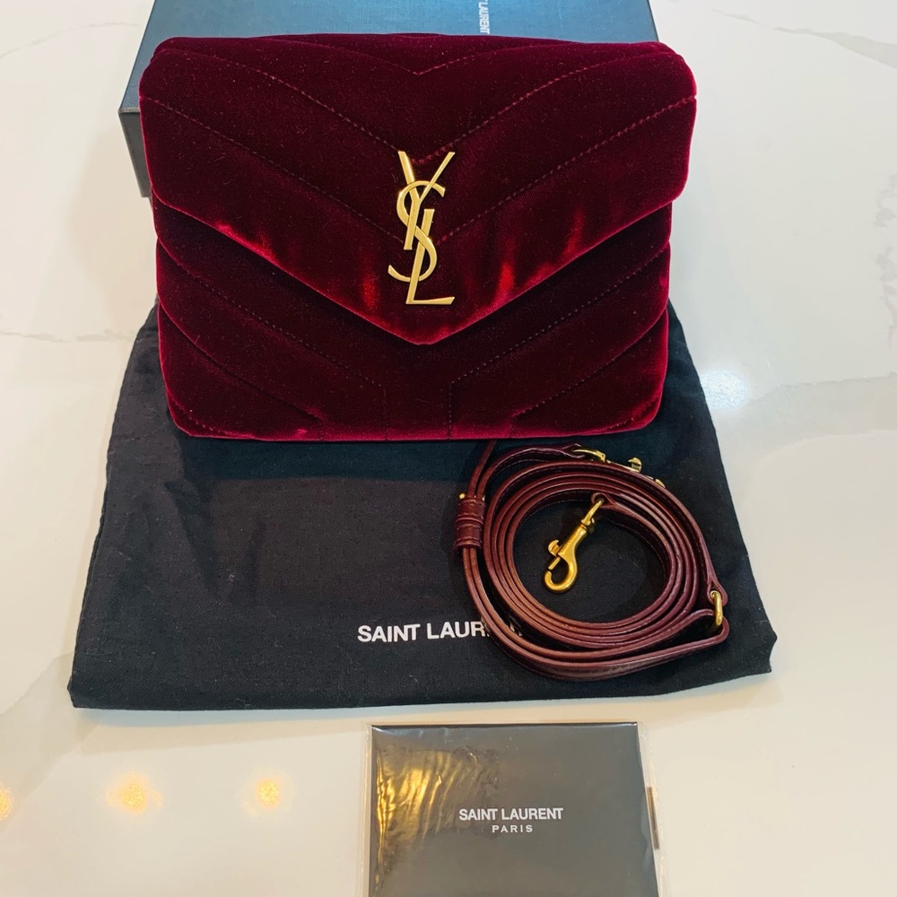 YSL Burgundy Velvet Toy Loulou Crossbody